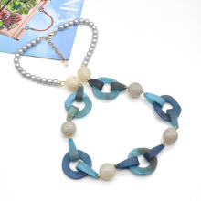 2021 acrylic and resin rosary beads neck jewelry for women  blue silver color personalised ladies necklace